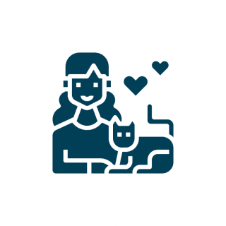 Person with cat and hearts icon.