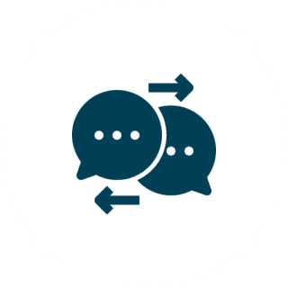 Speech bubbles with arrows indicating conversation.