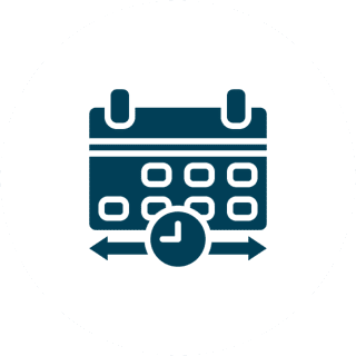 Calendar icon with clock and arrows.