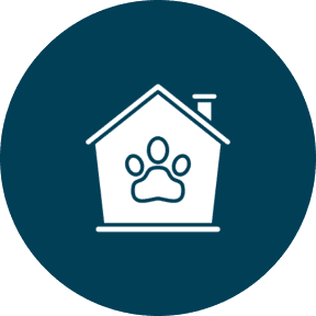 House icon with paw print inside.
