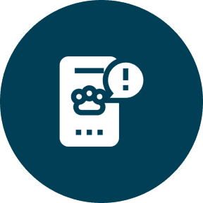 Icon of smartphone with paw and alert.